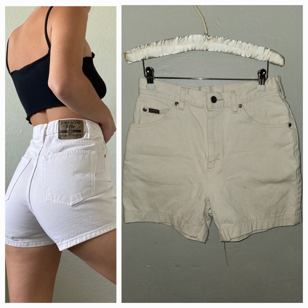 Vintage 1980s Ivory White High Rise Jean Shorts Lee Riders